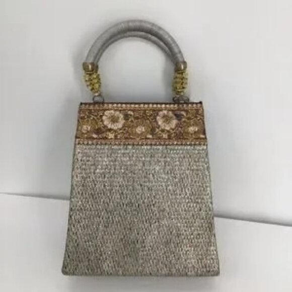 Vintage Cocktail Bag Beaded Rhinestone Made In India Ornate Formal Evening - Picture 2 of 5